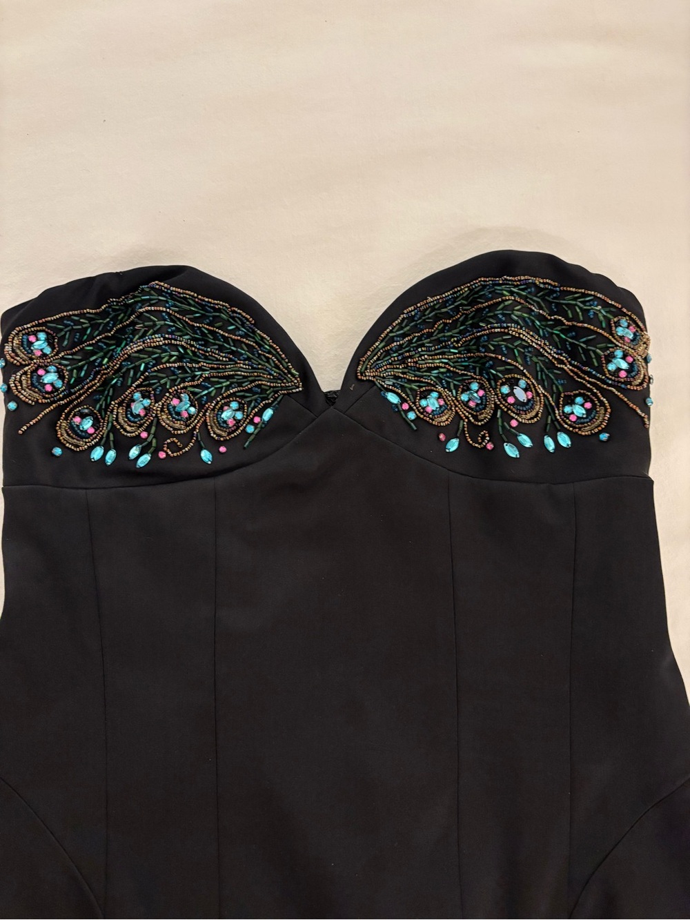 🦚 NICOLE MILLER COLLECTION Silk Beaded Peacock Bustier Top - NWT 🦚 - Picture 2 of 4